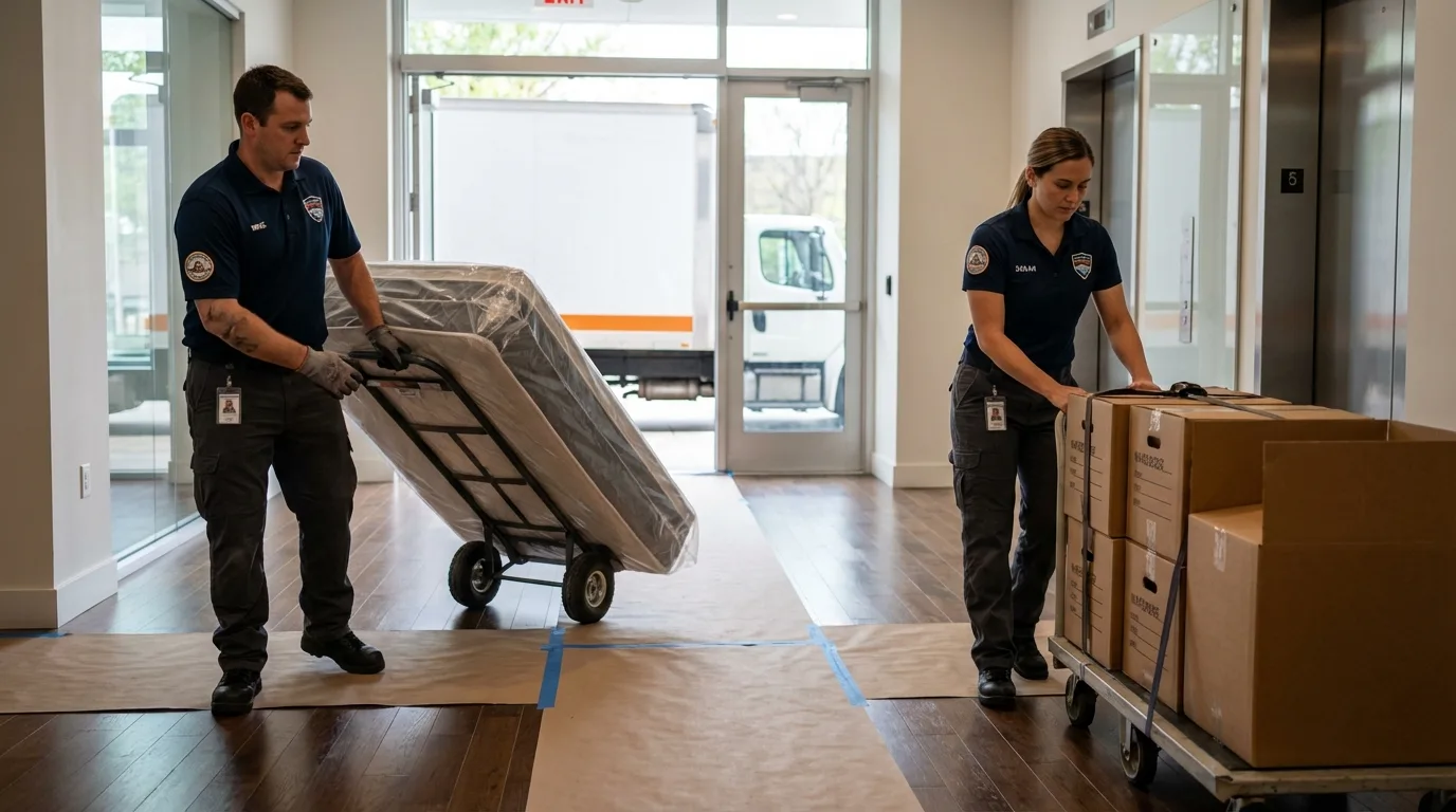 Professional apartment movers loading elevator in Kadoka, SD