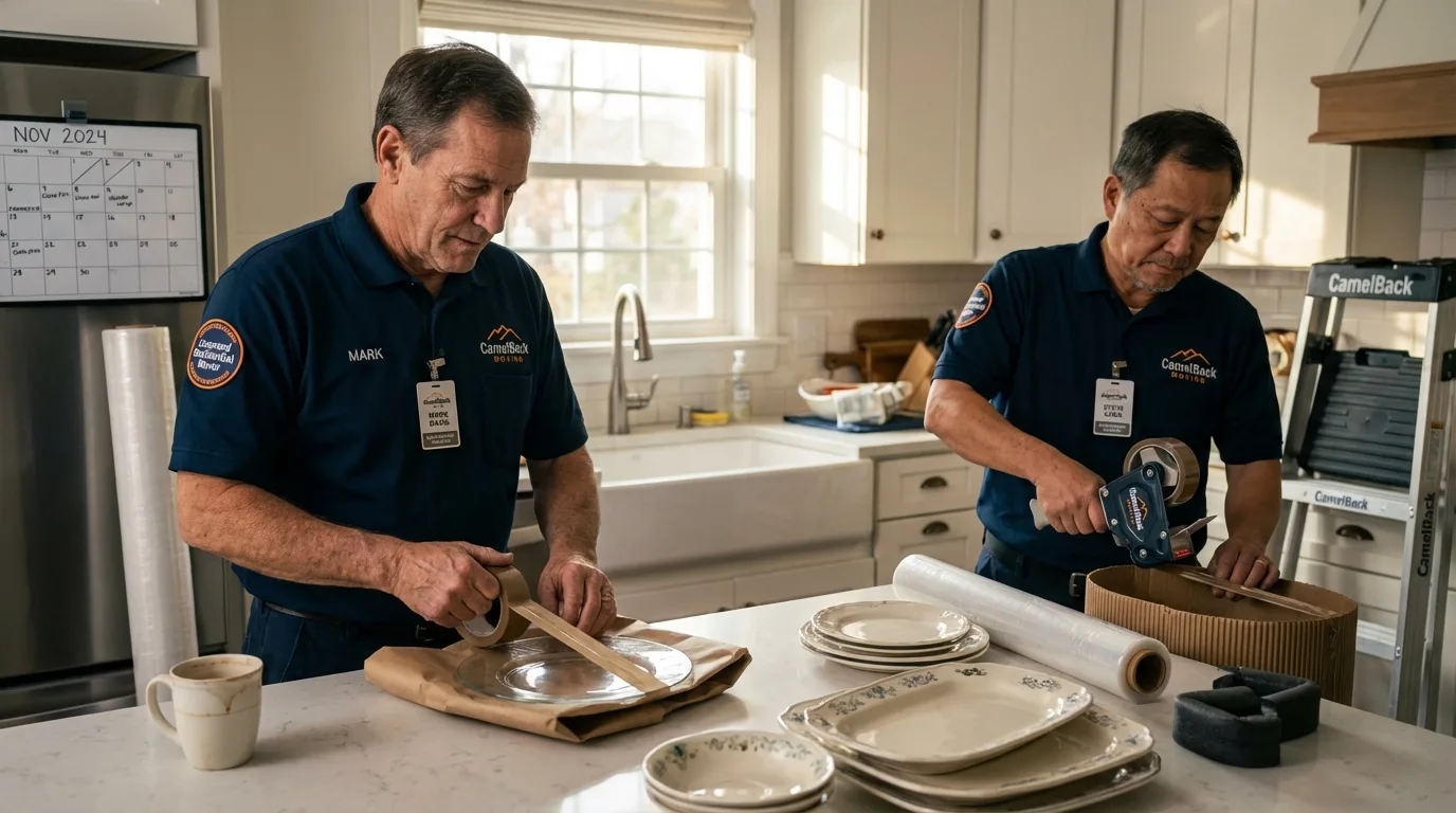 Professional crew packing kitchen dishware in Kadoka, SD
